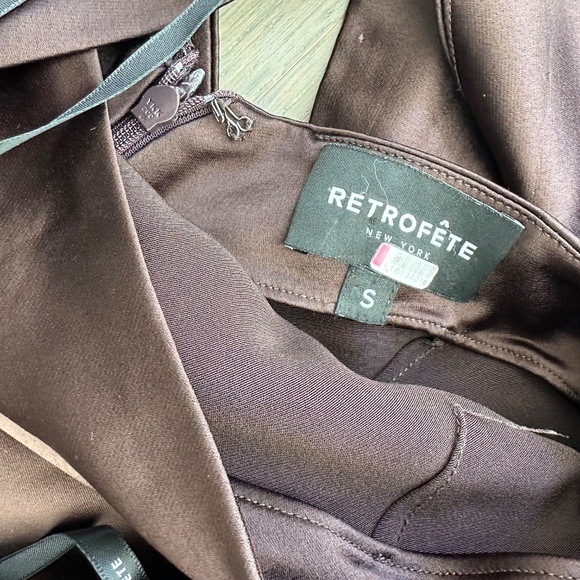 Retrofete Ester Halter Satin Maxi Dress Chocolate Brown Tie Open Back - SMALL - Picture 4 of 12